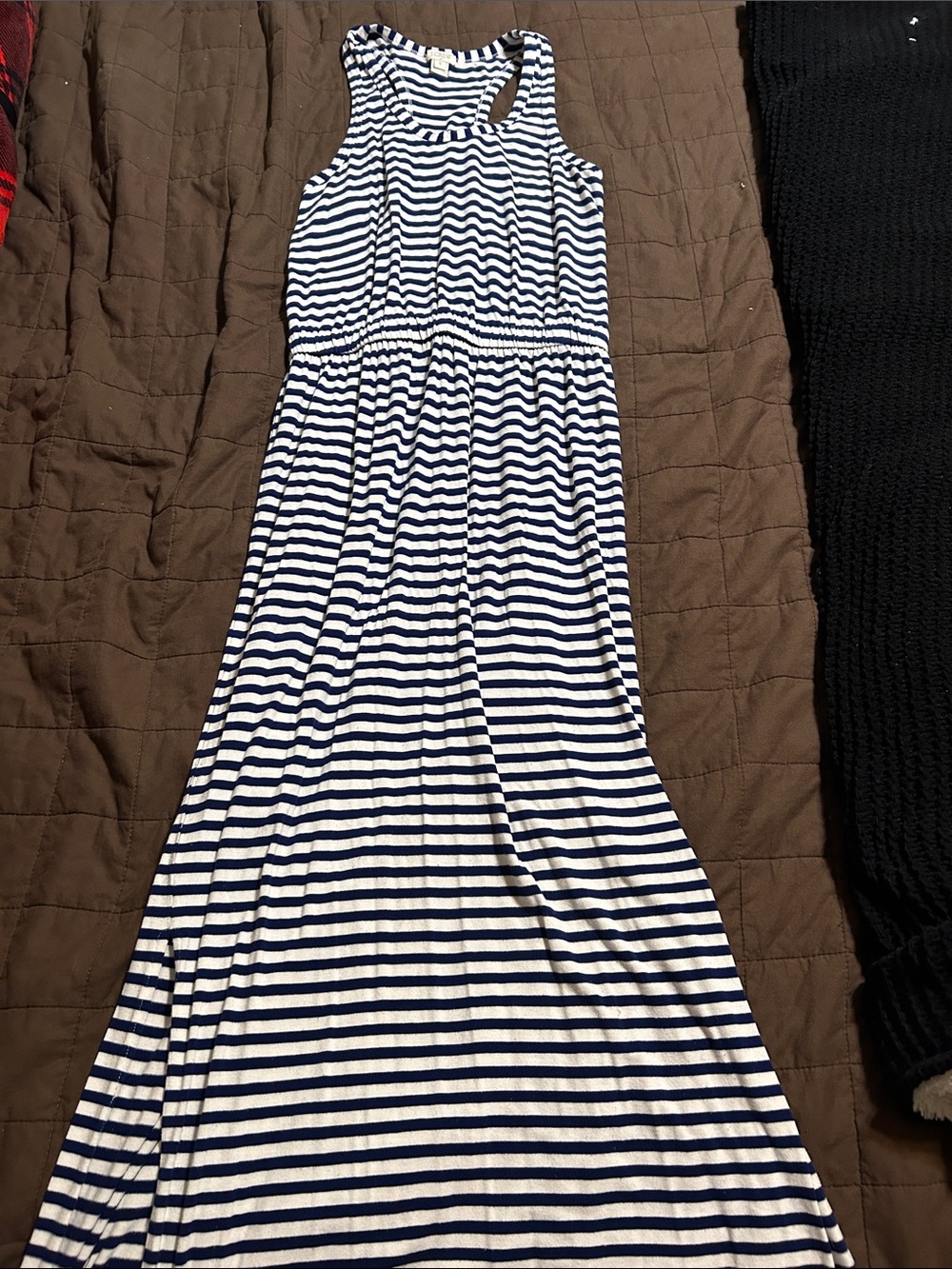 J. Crew Navy and White Striped Racerback Maxi Dress